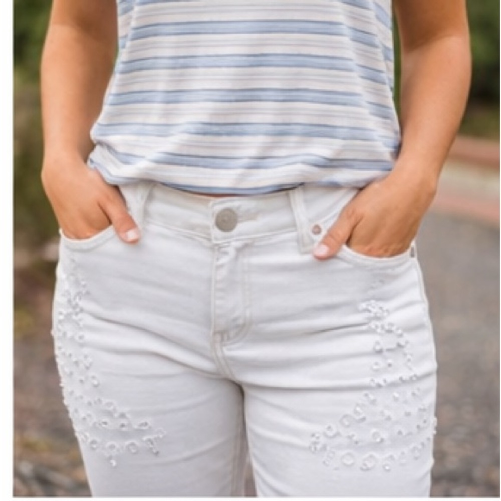Rewash Jeans Pants Size 11 Womens White Denim‎ Stretch Casual Solid Flat Lace